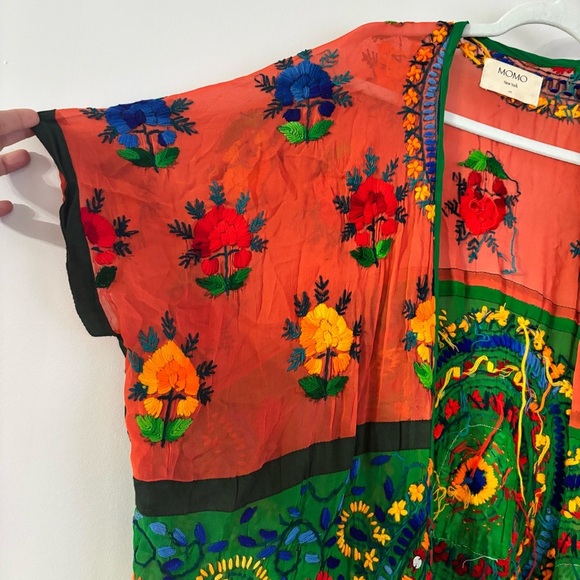 MOMO NEW YORK x FREE PEOPLE Multi Color EMBROIDERED Kimono Duster Robe Size OS - Picture 3 of 9